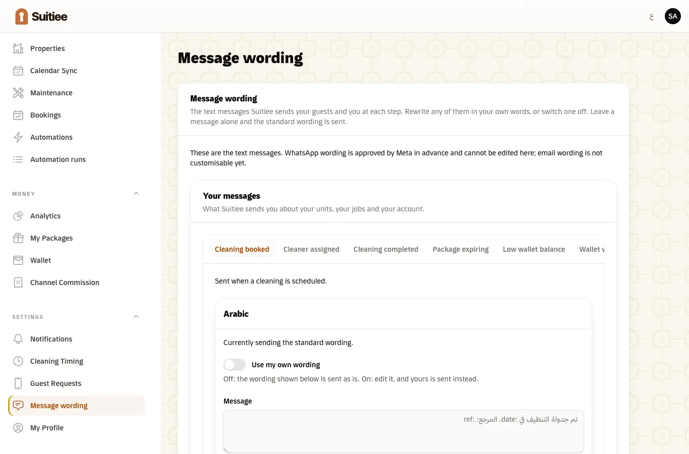 Message wording, host messages and guest messages