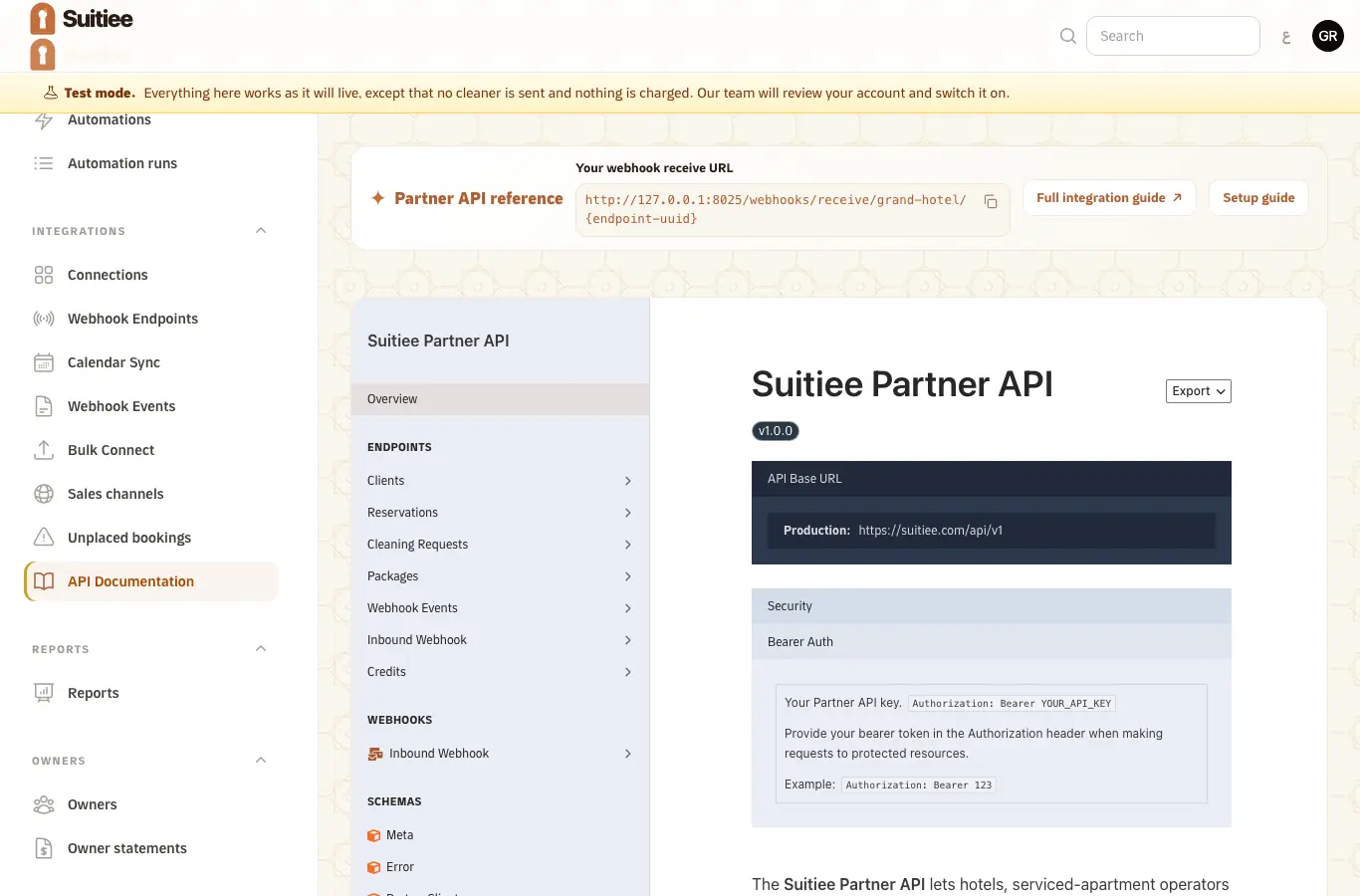 The API reference inside the operator panel