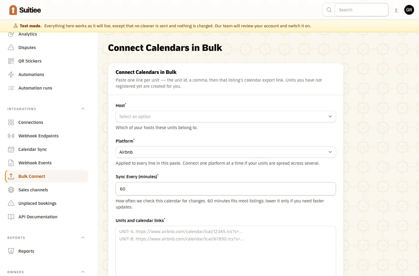 Bulk connect: one export link per line