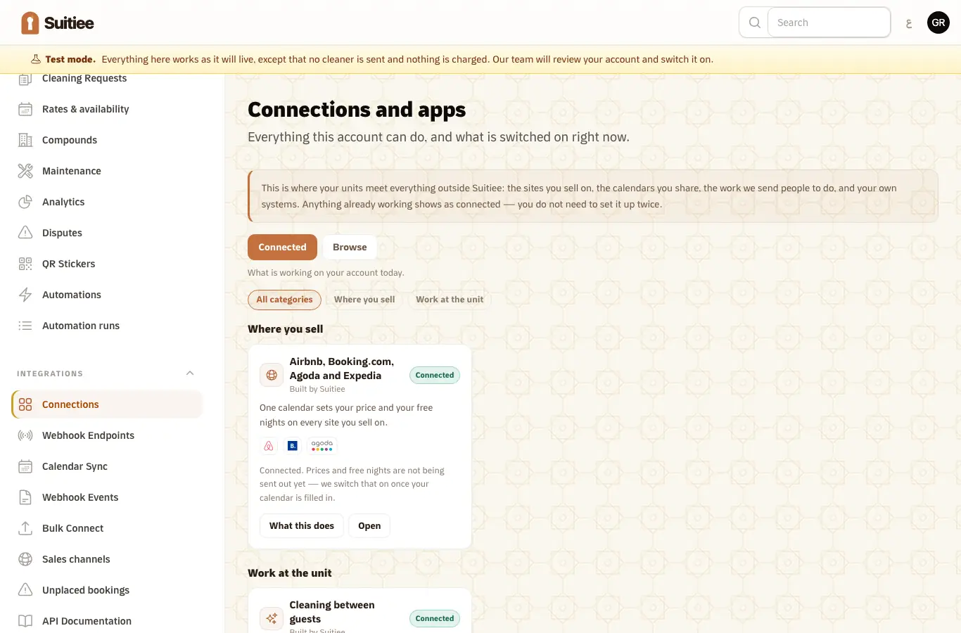 The Connections page, showing every lane and its state